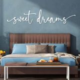 Sweet Dreams Metal Duvar Sanatı 2'li Set, Ebeveyn Yatak Odası için Uyku Zamanı İşareti, El Yapımı Ev Dekoru (51"x11" | 130x28 cm, Beyaz)