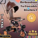 Sweet Gold Arkadan Tutacaklı Bisiklet Kahverengi - Üç Tekerli İtmeli Bisiklet - Ebeveyn Kontröllü Bisiklet Bebek Bisikle