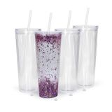 sweet grain Kapaklı ve Pipetli Akrilik Bardak (4 Paket) - 24 oz Şeffaf Akrilik Çift Duvar Yalıtımlı Önceden Delinmiş Delik ve Delik Durduruculu Bardaklar, Akrilik Kar Küresi Bardak
