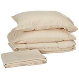 Sweet Home Collection 7 Parça Yorgan Seti Çanta Düz Renk Tüm Sezon Yumuşak Aşağı Alternatif Battaniye ve Lüks Mikrofiber Yatak Çarşafları, Bej, İkiz XL