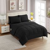 Sweet Home Collection 7 Parça Yorgan Seti Çanta Düz Renk Tüm Sezon Yumuşak Kuş Tüyü Alternatif Battaniye ve Lüks Mikrofiber Yatak Çarşafları, Siyah, İkiz XL