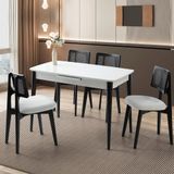 Sweet Home Masa Sandalye Milano Mdf Ortadan Açılır Masa 4 Adet Kuzey Siyah Sandalye Takımı Beyaz