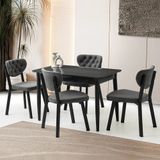 Sweet Home Masa Sandalye Milano Mini Mdf Ortadan Açılır 60x100 cm Masa 4 Adet Simge Sandalye Takımı Koyu Gri
