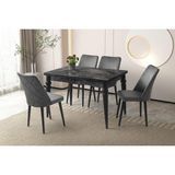 Sweet Home Masa Sandalye Modern Tasarımlı Masa Sandalye Siyah Mermer Suntalam 120x80 cm Açılır 4 Adet Berna Sandalye