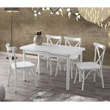 Sweet Home Silva 70x120 cm Açılır Beyaz Masa + 4 Adet Çapraz Sandalye Takımı