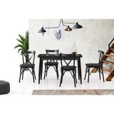Sweet Home Silva Açılır Siyah Mermer Masa + 4 Adet Çapraz Sandalye Takım