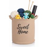 "sweet Home" Yuvarlak Jüt Düzenleyici Sepet (Çap 32CM, Yükseklik 36CM) – Krem Renk Katlanabili - Çok Renkli