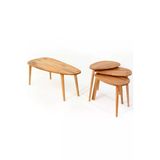 Sweet Masif Doğal Ahşap Orta Sehpa Ve 2'Li/3'Lü Zigon Sehpa Set, Modern Masif Yan Ve Orta Sehpa