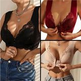 Sweet Sauna 3'lü Set Bonny Push Up Sütyen Önden Agraflı Pedli Bralet Çiçekli Dikişsiz Dantel Detaylı Sütyen - M - Siyah - Bej - Bordo