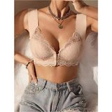 Sweet Sauna Kadın Bonny Push Up Sütyen Önden Agraflı Pedli Bralet Çiçek Desenli Dikişsiz Dantel Detaylı Sütyen - 2XL - Bej