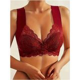 Sweet Sauna Kadın Bonny Push Up Sütyen Önden Agraflı Pedli Bralet Çiçek Desenli Dikişsiz Dantel Detaylı Sütyen - 2XL - Bordo