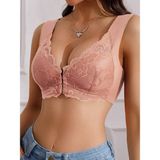 Sweet Sauna Kadın Bonny Push Up Sütyen Önden Agraflı Pedli Bralet Çiçek Desenli Dikişsiz Dantel Detaylı Sütyen - 2XL - Pembe