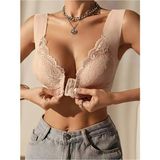 Sweet Sauna Kadın Bonny Push Up Sütyen Önden Agraflı Pedli Bralet Çiçek Desenli Dikişsiz Dantel Detaylı Sütyen - M - Bej