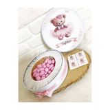 Sweet Story 80 Adet+200 Gr Drajeli Pembe Tütülü Ayıcık Temalı İsme Özel Hoşgeldin Kız Bebek Hediyelik Çikolata