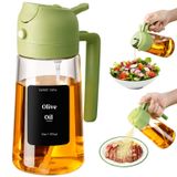 SWEET VIEW Yağ Püskürtme Şişesi, 470ml 2'si 1 Arada Cam Zeytinyağı Püskürtme ve Dökme Makinesi, Mutfak, Hava Fritözü, Yemek Pişirme, Salata, Barbekü için Etiketli Barbekü (Yeşil)