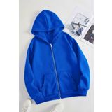 Sweetline Baskısız Fermuarlı Hırka Sweatshirt - Saks Mavi Oversize Kışlık Kalın Kapüşonlu