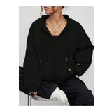 Sweetline Baskısız Fermuarlı Hırka Sweatshirt - Siyah Oversize Kışlık Kalın Kapüşonlu