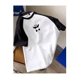 Sweetline PANDA Minimal Baskılı Süprem Beyaz Siyah Reglan Kol T-Shirt - Oversize Bisiklet Yaka Tişört