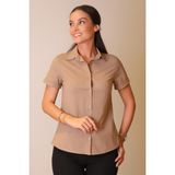 Sweetness Kadın Bej Likralı Kısa Kol Pamuklu Klasik Gömlek - 2XL