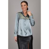 SWEETNESS Kadın Çağla Yeşili Likralı Saten Uzun Kol Abiye Gömlek - Zeytin Yeşili - 3XL