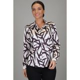 Sweetness Kadın Ekru Siyah Desenli Likralı Saten Uzun Kol Abiye Gömlek Dk 1003 - XL