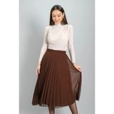 Sweetness Kadın Kahverengi Midi Boy Astarlı Pilise Etek