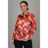 Sweetness Kadın Kiremit Bej Desenli Likralı Saten Uzun Kol Abiye Gömlek Dk 1010 - 2XL