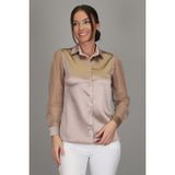 SWEETNESS Kadın Koyu Bej Saten Tül Kollu Abiye Gömlek - XL