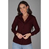 SWEETNESS Kadın Koyu Bordo Likralı Uzun Kol Pamuklu Klasik Gömlek