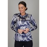 Sweetness Kadın Lacivert Beyaz Desenli Likralı Saten Uzun Kol Abiye Gömlek Dk 1002 - XL