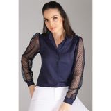 SWEETNESS Kadın Lacivert Tül Kollu Uzun Kol Gömlek