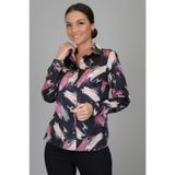 Sweetness Kadın Pembe Bej Desenli Likralı Saten Uzun Kol Abiye Gömlek Dk 1009