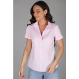 SWEETNESS Kadın Pembe Kısa Kol Likralı Pamuklu Klasik Gömlek