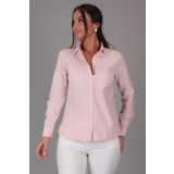 SWEETNESS Kadın Pudra Pembe Likralı Uzun Kol Pamuklu Klasik Gömlek