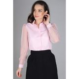 Sweetness Kadın Pudra Pembe Tül Kollu Uzun Kol Gömlek - XL