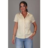 SWEETNESS Kadın Sarı Çizgili Kısa Kollu Likralı Pamuklu Klasik Gömlek Dk004-6