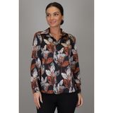 Sweetness Kadın Siyah Bakır Desenli Likralı Saten Uzun Kol Abiye Gömlek Dk 1008 - XL - 02S-Siyah