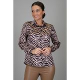 Sweetness Kadın Siyah Bej Zebra Desenli Likralı Saten Uzun Kol Abiye Gömlek Dk 1005 - 02S-Siyah