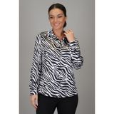 Sweetness Kadın Siyah Beyaz Desenli Likralı Saten Uzun Kol Abiye Gömlek Dk 1006 - 02S-Siyah