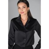 Sweetness Kadın Siyah Likralı Saten Uzun Kol Abiye Gömlek - 2XL