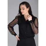 Sweetness Kadın Siyah Tül Kollu Uzun Kol Gömlek - 39S-Siyah