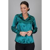 Sweetness Kadın Zümrüt Yeşili Saten Uzun Kol Abiye Gömlek - 3XL
