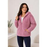 Sweets Collection Kadın Kapüşonlu Polar Welsoft Peluş Pudra Ceket Hırka