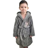 Sweet's Collection Koala Nakışlı Gri Kırçıllı Genç Çocuk Kapüşonlu Welsoft Peluş Sabahlık - 5 - 6 Yaş