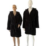 Sweet's Collection Siyah Kapüşonlu Welsoft Peluş Unisex Sabahlık - S - M - Siyah - Siyah