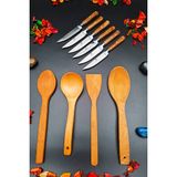 SWENCRAFT 10 Parça Set 6 Ad Steak Mutfak Meyve Sebze Bıçağı Ve 4 Ad Doğal Ahşap Servis Kepçe Kaşık Seti