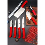 Swencraft 8 Parça Set Mutfak Et Kasap Kurban Yüzme Bıçağı Sürmene Soğan Börek Satır Seti Masat Bileme Aparatı - Kırmızı