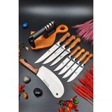 SWENCRAFT Ahşap Mutfak Et Ekmek Sebze Bıçağı & Pide Soğan Bıçağı & Bileme Aparatı 9 Lu Çeyiz Seti El Yapımı