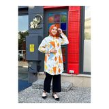 Swet Shop Jeans Kadın Büyük Beden Battal Turuncu Beyaz Renk Dokuma Viskon Kumaş Tunik Turuncu 48