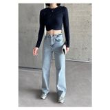 Swet Shop Jeans Kadın Buz Mavi Kar Yıkama Yüksek Bel Likralı Wide Leg Geniş Paça Palazzo Kot Pantolon Buz Mavisi 26